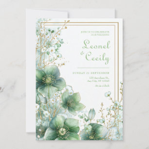 Convites Moldura Botânica de Hellebore Translúcido Esmerald