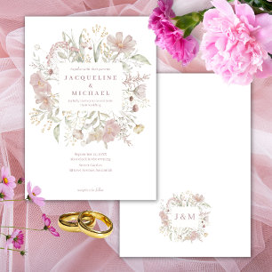 Convites Moldura Botânica Flores Silvestres Rosa Empoeirada
