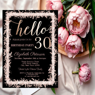 Convites Moldura Brilhante Rosa Dourado Aniversário de 30 a