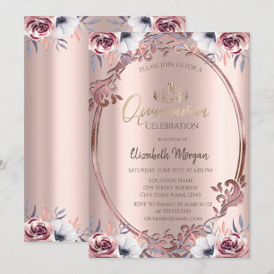 Convites Moldura Chic Boho Flores Quinceañera