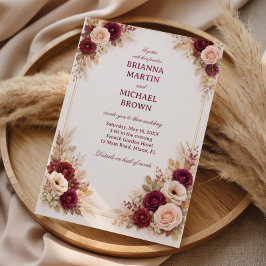 Convites Moldura Clássica Floral Borgonha