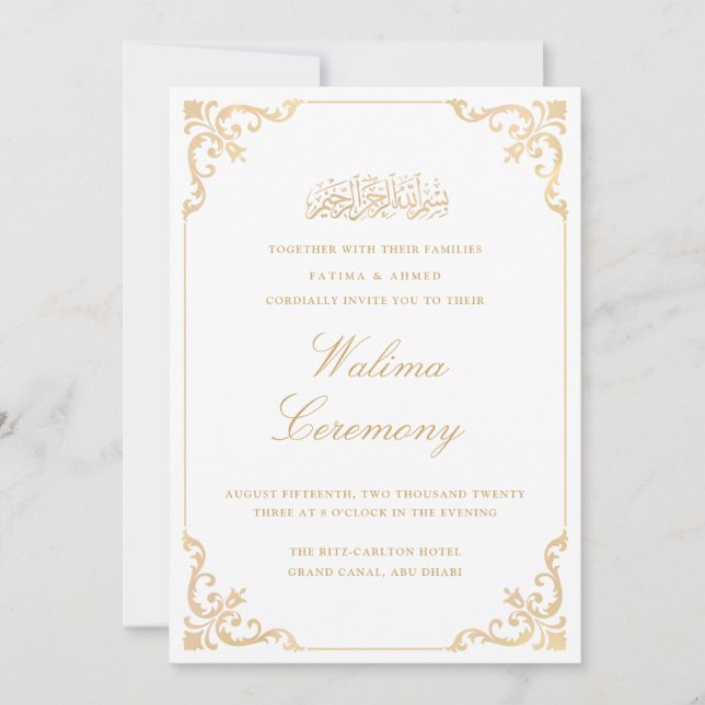 Convites Moldura Clássica Rococó Dourada Cerimônia Walima e (Frente)