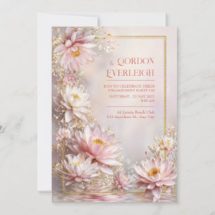 Convites Moldura com Lírio de Água Rosa Bege e Brilho Doura