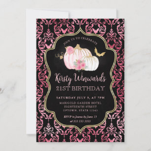 Convites Moldura de Abóbora Rosa e Dourada 21º Aniversário