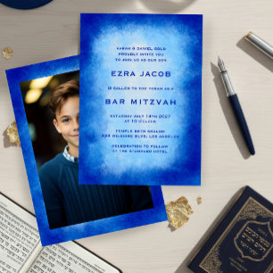 Convites Moldura de Aquarela Azul Personalizada FOTO Bar Ba