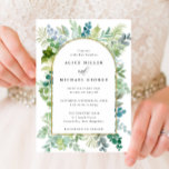 Convites Moldura de Arco-Casado Molereca Verde e Folhagem<br><div class="desc">Este belo convite apresenta um design de aquarela e o seu texto. Personalize o texto no formulário modelo. Selecione a opção para personalizar ainda mais para alterar estilos de texto e cores de fundo.</div>