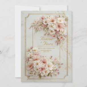 Convites Moldura de Bilhete Dourado de Flor Silvestre Casam