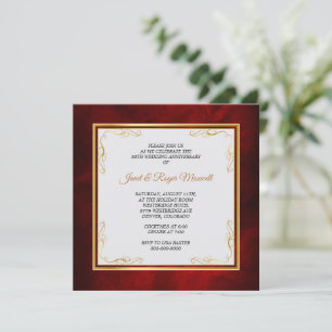 Convites Moldura de Canto Dourado Vermelho Aniversário de 5