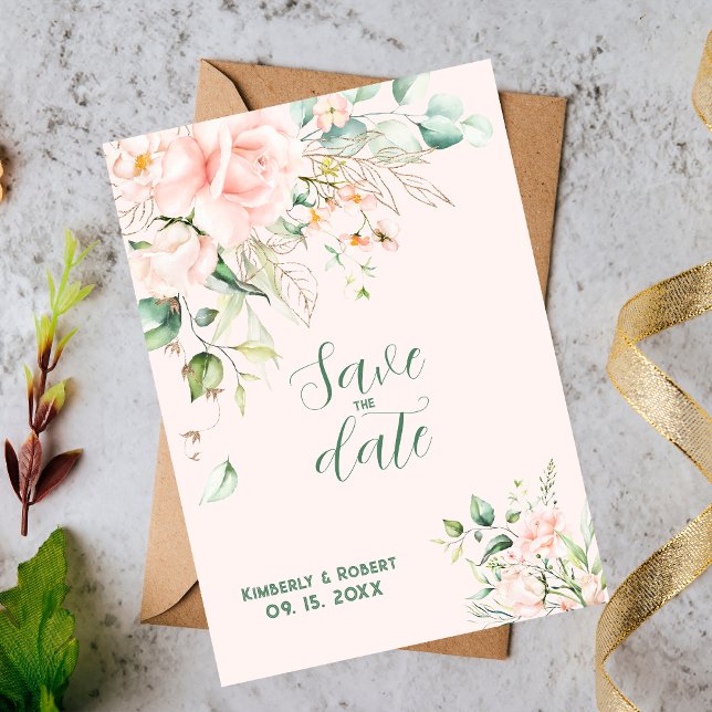 Convites Moldura de casamento com rosas rosa pastel (Criador carregado)