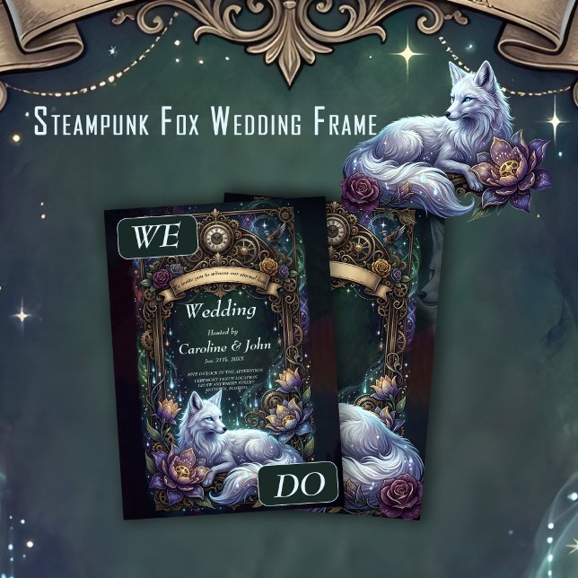 Convites Moldura de casamento de raposa Steampunk.  (Criador carregado)