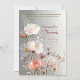 Convites Moldura de casamento em ouro rosa papoula translúc