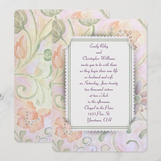 Convites Moldura de Casamento Floral (Frente/Verso)