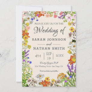 Convites Moldura de Casamento Floral Colorida