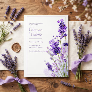 Convites Moldura de Casamento Lavanda Aquarela Roxa Fina