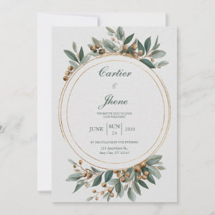 Convites Moldura de Círculo Dourado Elegante para Casamento