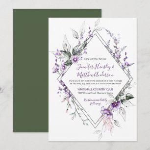 Convites Moldura de Diamante Roxo e Blush Casamento  