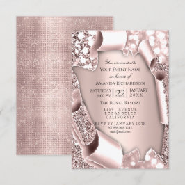 Convites Moldura de Efeito Glitter 3D Rosa Pink Casamento 