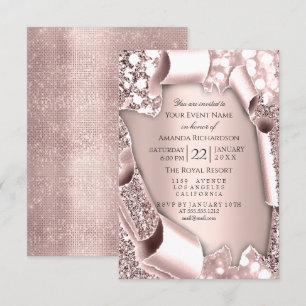 Convites Moldura de Efeito Glitter 3D Rosa Pink Casamento 
