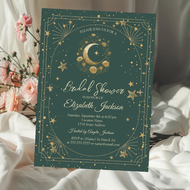 Convites Moldura de Estrelas da Lua Floral Dourada Chuveiro (Criador carregado)