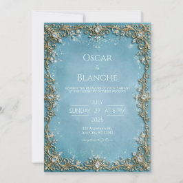 Convites Moldura de Filigrama de Cristal Azul Céu Casamento