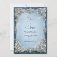 Moldura de Filigrana de Cristal Azul Geado Casamen