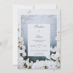 Convites Moldura de Flor Branca Nebulosa Casamento