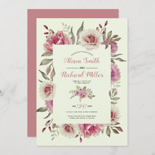 Convites Moldura de flor de rosa de água poeirinha casament