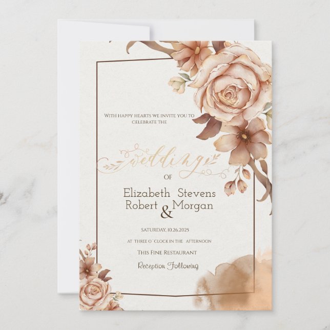 Convites Moldura de Flores de Outono em Aquarela Casamento  (Frente)