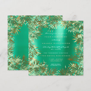 Convites Moldura de Folha de Palmeira Verde Tropical Dourad
