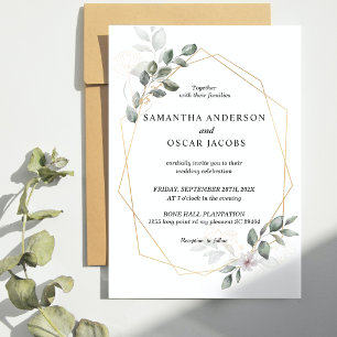 Convites Moldura de Folha e Flor Gentilmente Verde