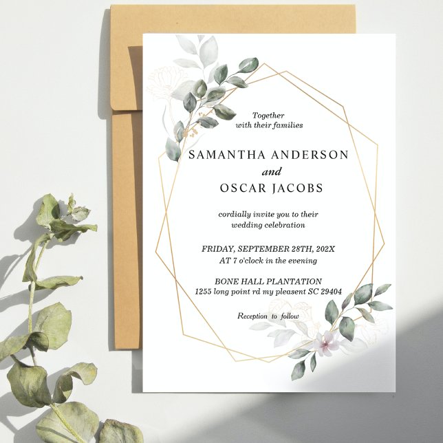 Convites Moldura de Folha e Flor Gentilmente Verde (Criador carregado)