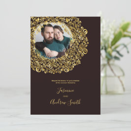 Convites Moldura de Foto Damasco Dourado Aniversário