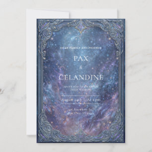 Convites Moldura de Galáxia Celestial Prateada Ornamentada