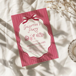 Convites Moldura de Laço Cereja para Festa de Galentine