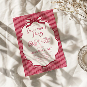Convites Moldura de Laço Cereja para Festa de Galentine