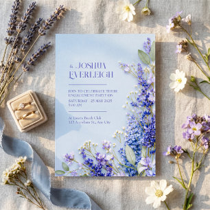 Convites Moldura de Lavanda Primavera Rústica Azul Claro