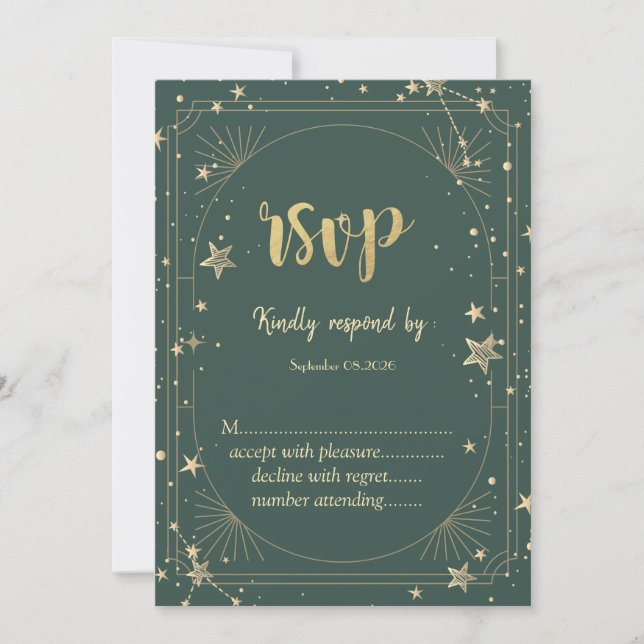 Convites Moldura de Lua Estrelas Celestiais Casamento RSVP  (Frente)
