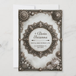 Convites Moldura de Mandala Ornata de Prata Antiga Casament