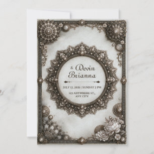 Convites Moldura de Mandala Ornata de Prata Antiga Casament