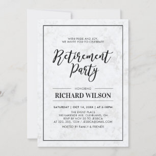 Convites Moldura de Mármore e Preto   Festa de Aposentadori