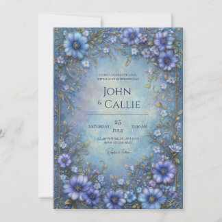 Convites Moldura de Noiva com Flor Ornamental Azul Azure