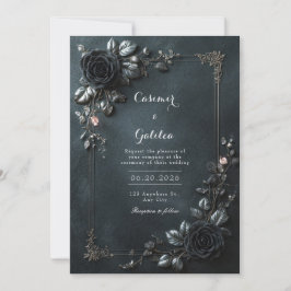 Convites Moldura de Noiva Floral Rosa Preta Gótica Mal-humo