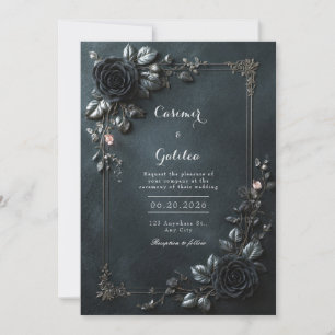 Convites Moldura de Noiva Floral Rosa Preta Gótica Mal-humo