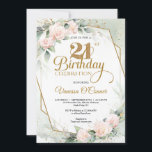 Convites Moldura de ouro verde-azul-esbranquiçada em eucali<br><div class="desc">O eucalipto floral cor-de-rosa pincelado verde-verde-aniversário de 21 anos de quadro de ouro Absolutamente espantoso design boho que tem cativado todas as celebrações e eventos nos últimos anos - uma mistura de folhas do outono e outono e flores tecidas como uma coroa. Você pode ter certeza de que com esta...</div>