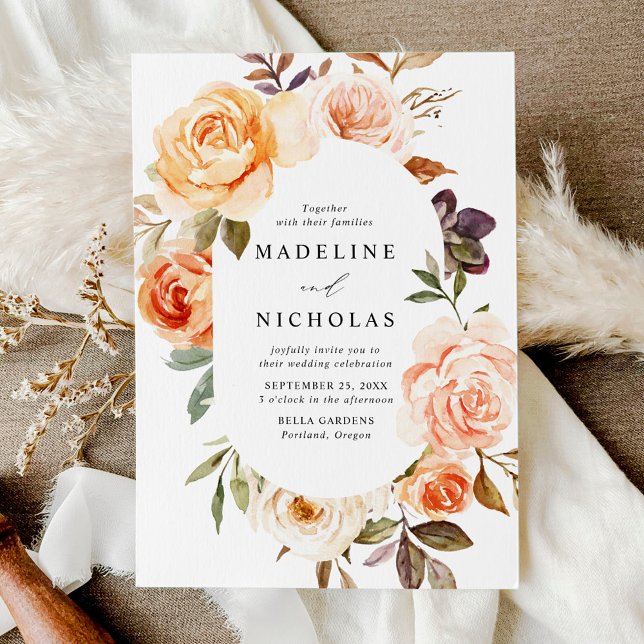 Convites Moldura de Oval Floral de Queda de Aquarela (Criador carregado)