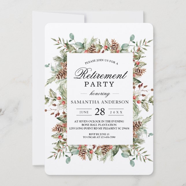 Convites Moldura de pinha de inverno Kraft (Frente)