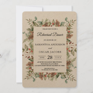 Convites Moldura de Pinha Verde Inverno Kraft