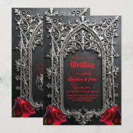 Convites Moldura de Rosa de Casamento Gótico Elegante