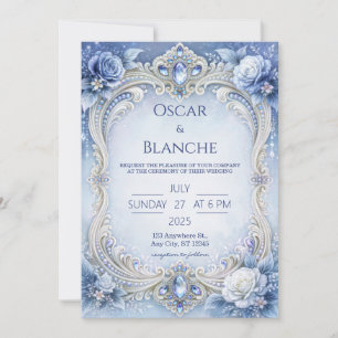 Convites Moldura de Rosa de Cristal Azul Gélido Casamento