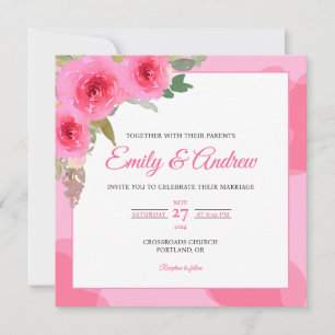 Convites Moldura de Rosa Rosa Floral Quadrada de Casamento